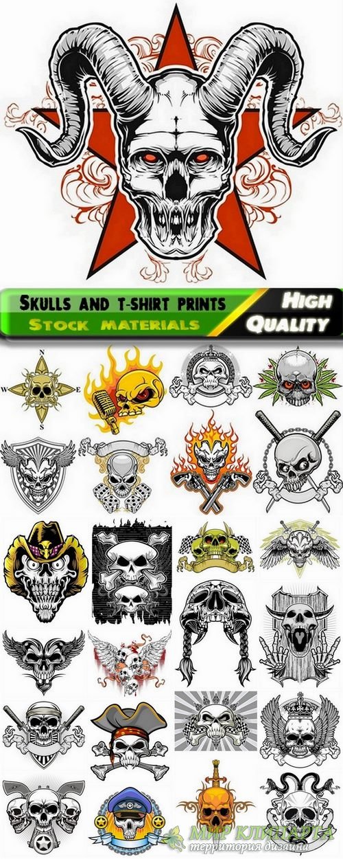 Skulls and t-shirt prints in vector from stock - 25 Eps