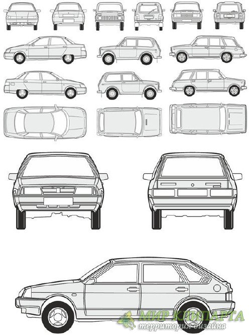 Автомобили ЛАДА, ВАЗ (Жигули) - векторные отрисовки в масштабе