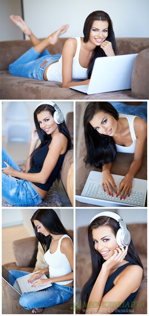 Девушка с ноутбуком / Girl with laptop - Stock Photo