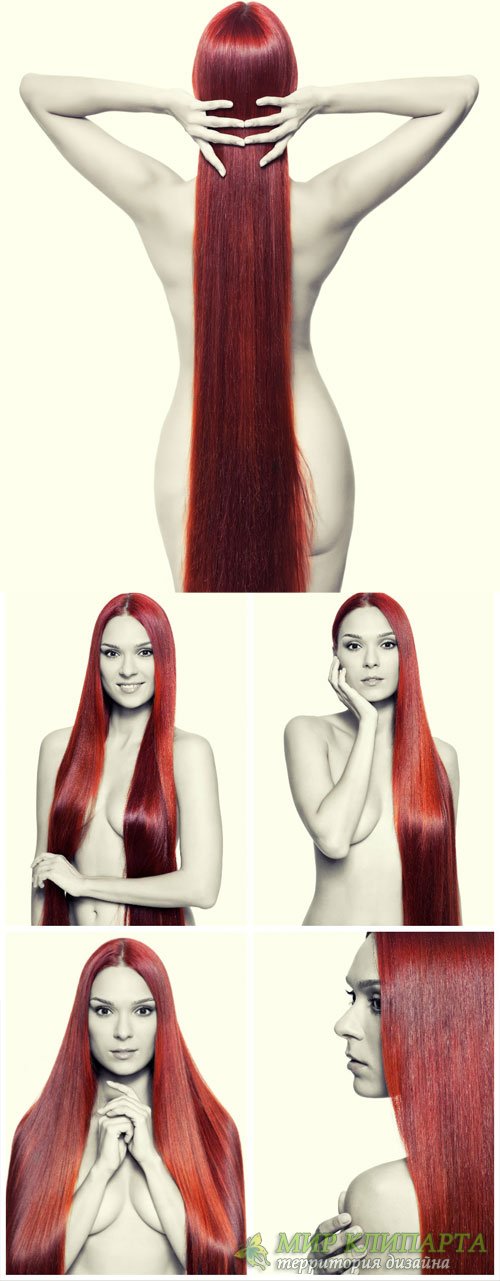 Обнаженная девушка с длинными волосами / Naked girl with long hair - Stock Photo