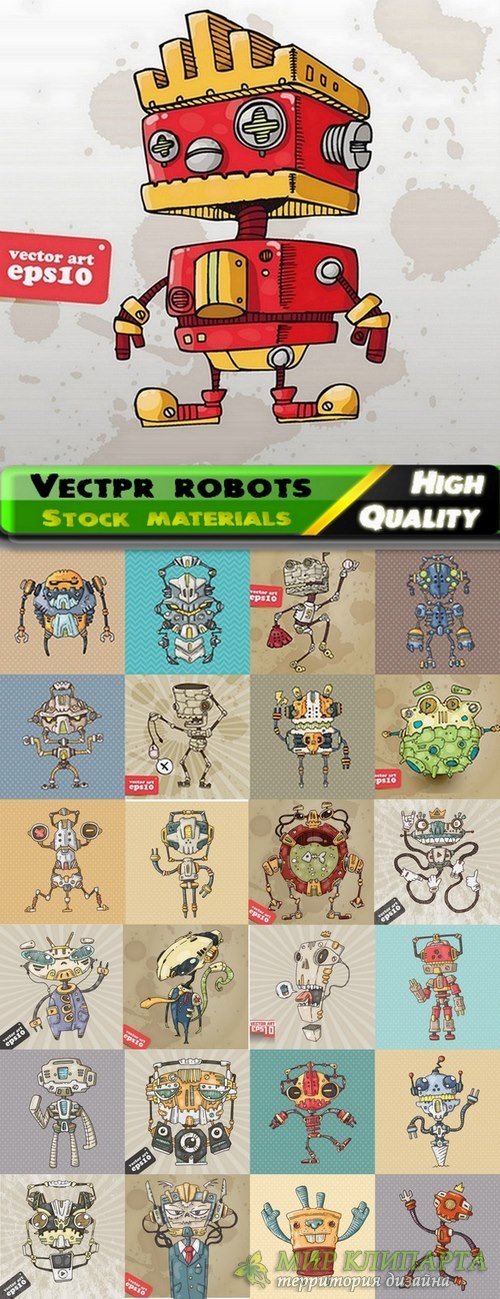 Illustrations of different vectpr robots from stock - 25 Eps