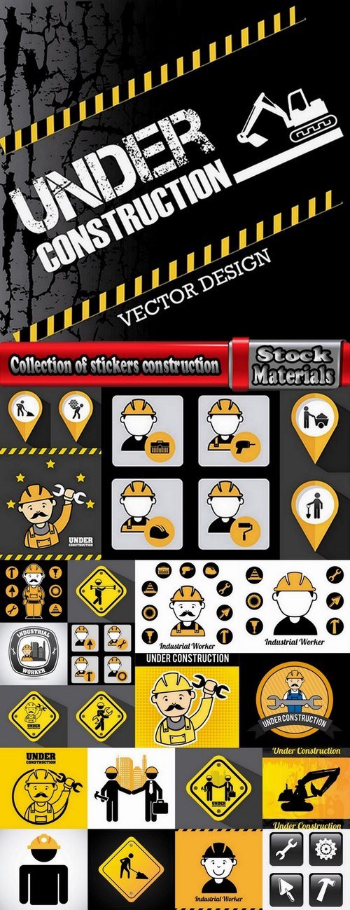 Collection of stickers construction vectors 25 Eps