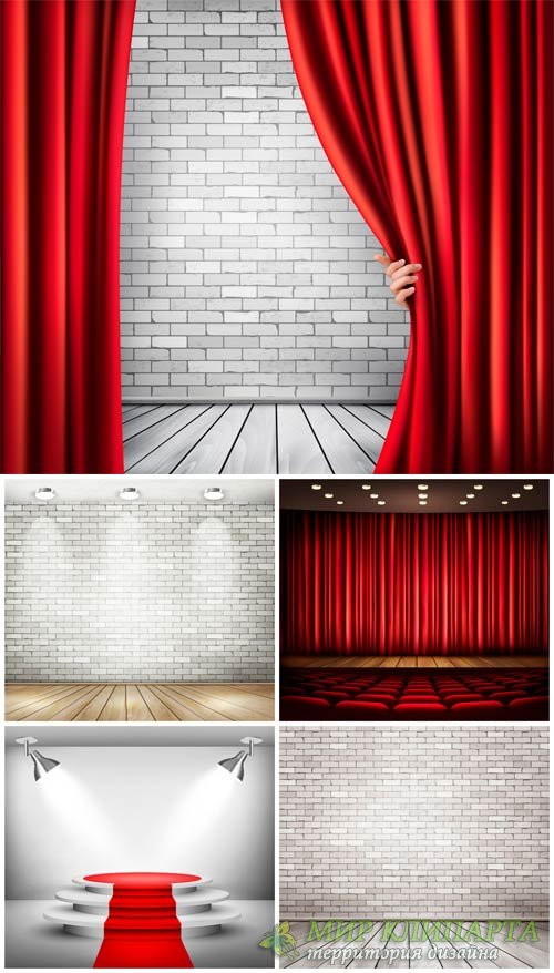 Сцена и занавес, подиум в векторе / The stage and the curtain podium vector