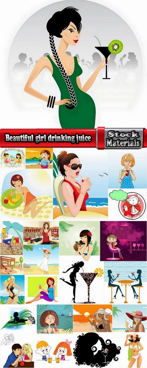 Beautiful girl drinking juice vector images  25 Eps