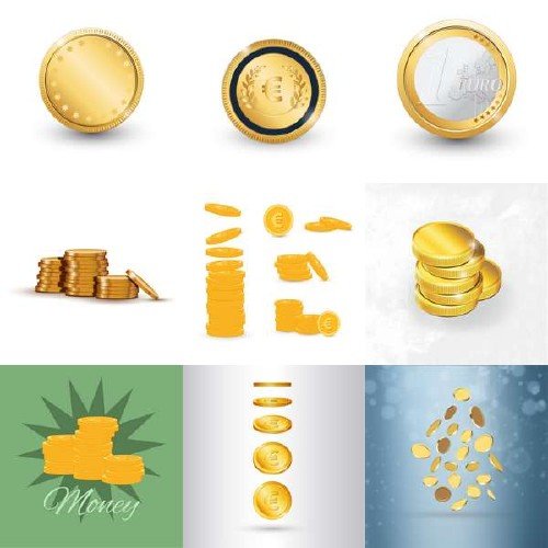 Различные золотые монеты в векторе