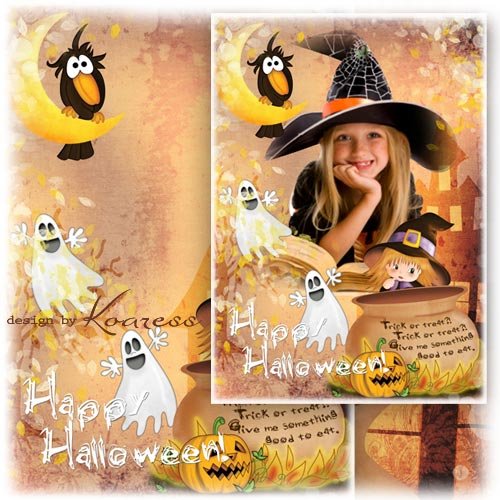 Детская фоторамка с тыквой Джеком, привидениями и другими атрибутами Хэллоуина