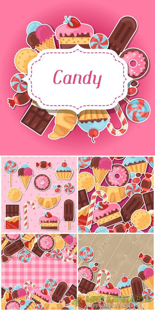 Сладости, векторные фоны с конфетами / Sweets, vector backgrounds with chocolates