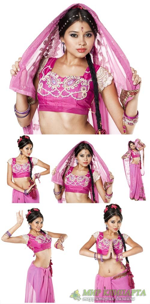 Индийская девушка в розовом сари / Indian girl in pink sari - stock photos