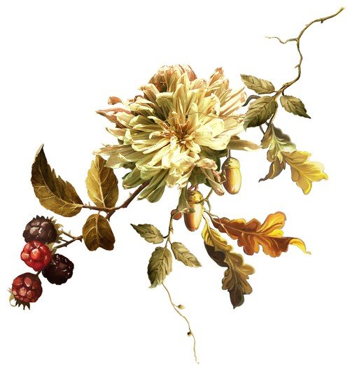 Винтажная осень - рамки и кластеры с листьями и цветами в винтажном стиле 