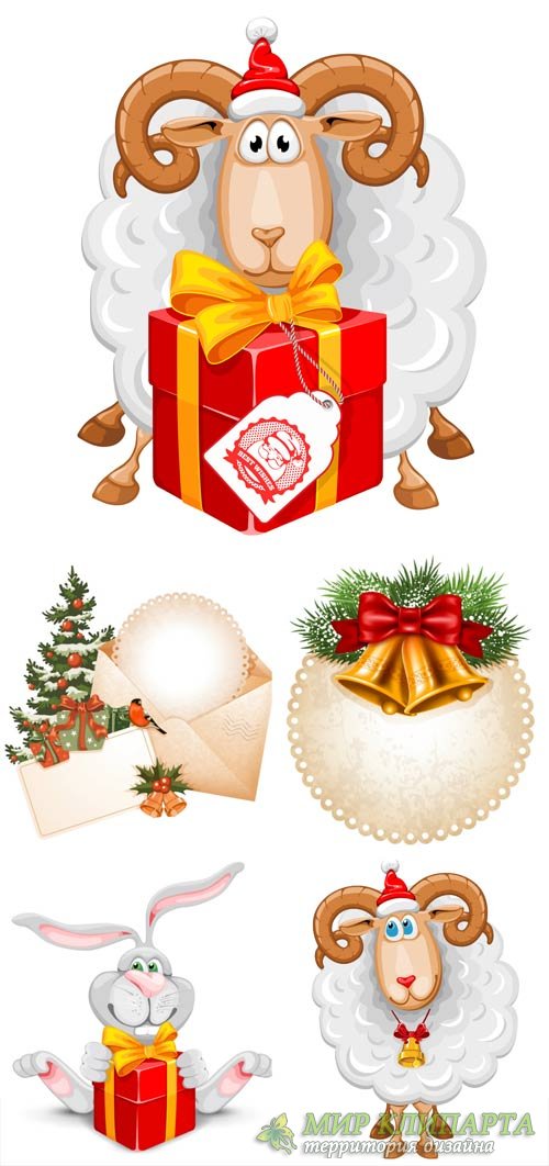 Рождественский вектор, заяц и новогодний барашек / Christmas vector, rabbit and shearling  christmas