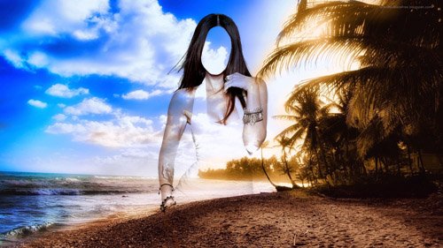  Шаблон для фотошопа - Девушка на фоне чарующего берега 