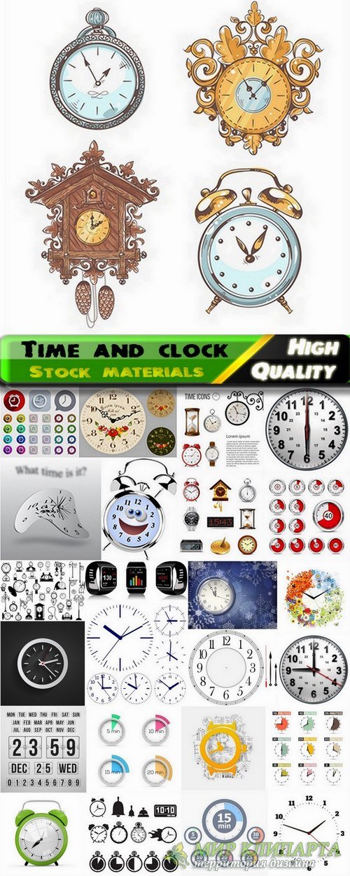 Time and clock in vector from stock - 25 Eps