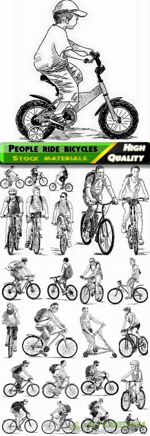 Vector people ride bicycles from stock - 25 Eps
