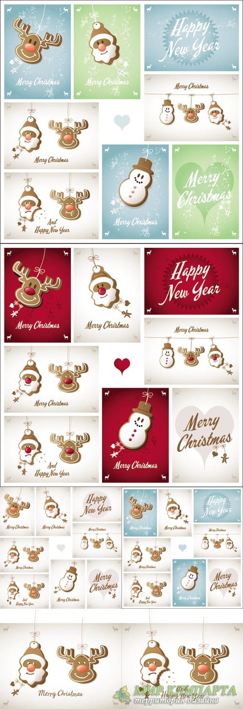 Christmas background with Santa, reindeer and snowman 