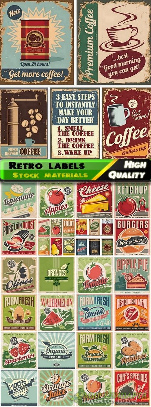 Retro labels for different food in vector from stock - 25 Eps