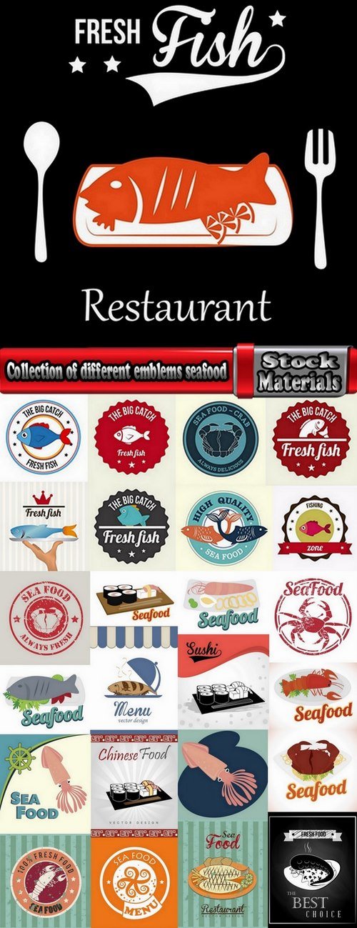 Collection of different emblems seafood 25 Eps