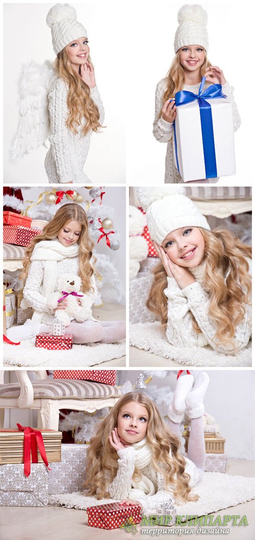 Girl with white wings, new year - stock photos