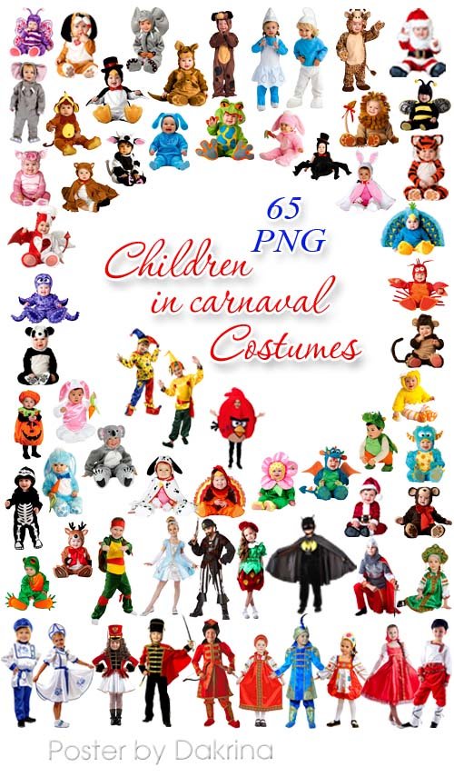 Дети в Новогодних Карнавальных Костюмах на прозрачном фоне / Children in Carnaval Costumes