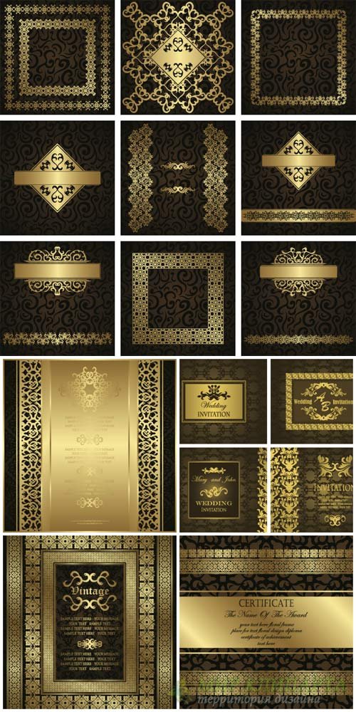 Vector backgrounds with golden vintage pattern, certificates