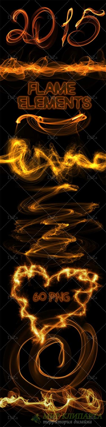 Flame elements on a transparent background