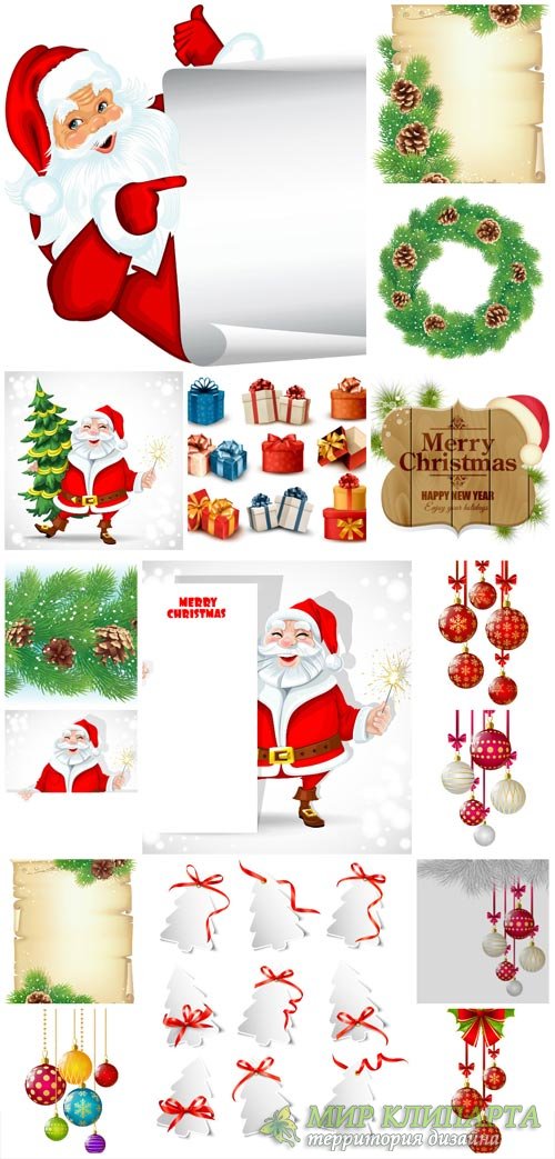 Christmas vector, Christmas tree balls, Santa Claus