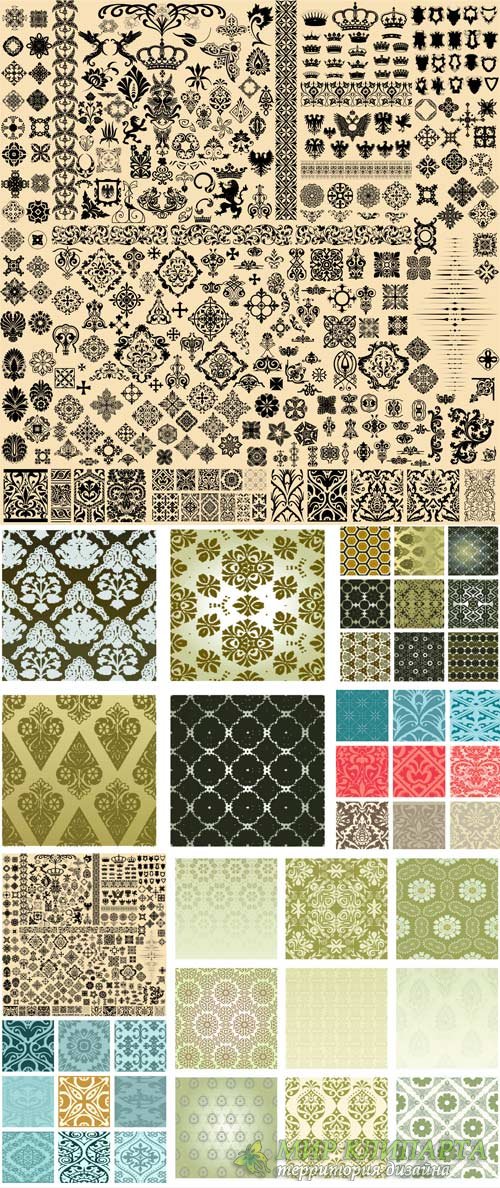 Patterns and ornaments vector, vintage design elements