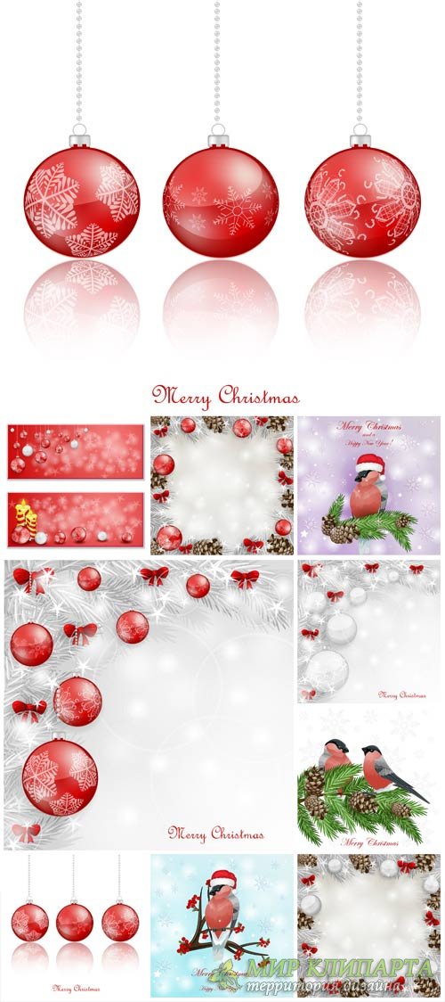 Christmas, new year 2015 vector background with Christmas balls and birds