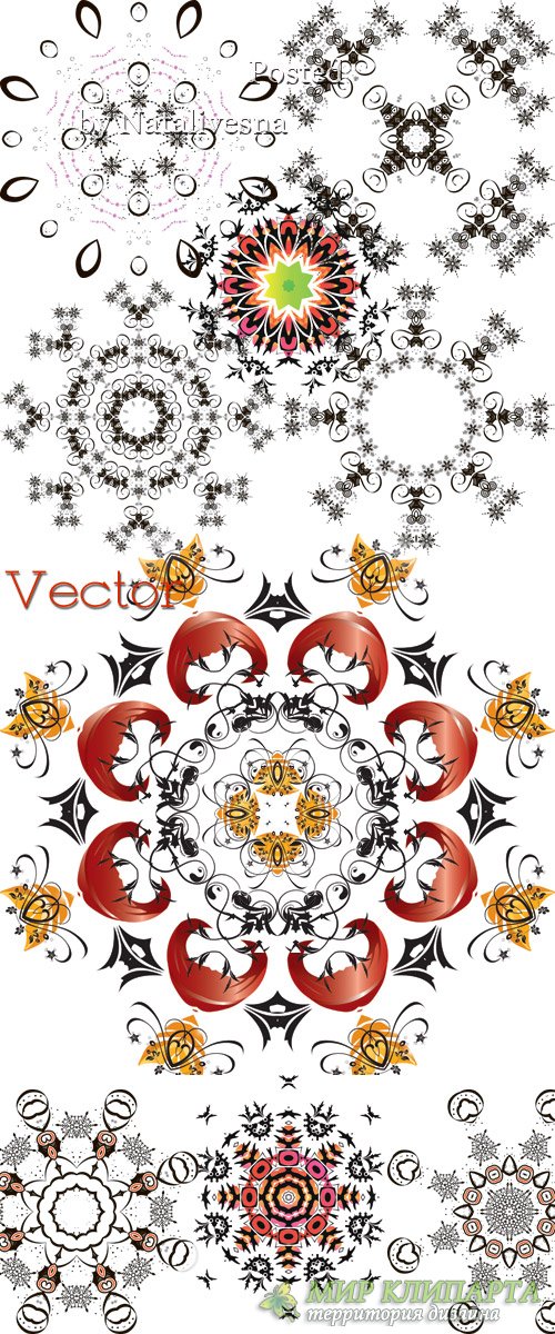 Декоративные узорные снежинки для дизайна в Векторе  