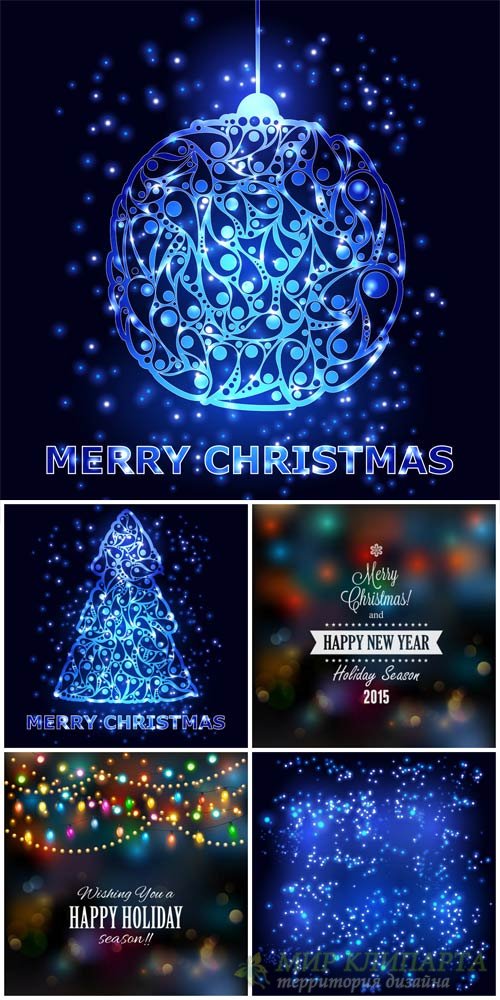 Christmas vector background with glowing ball and fir tree