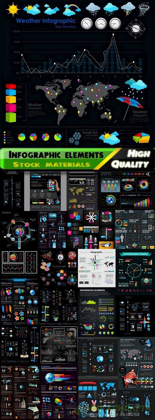 Infographic elements on black big set - 25 Eps