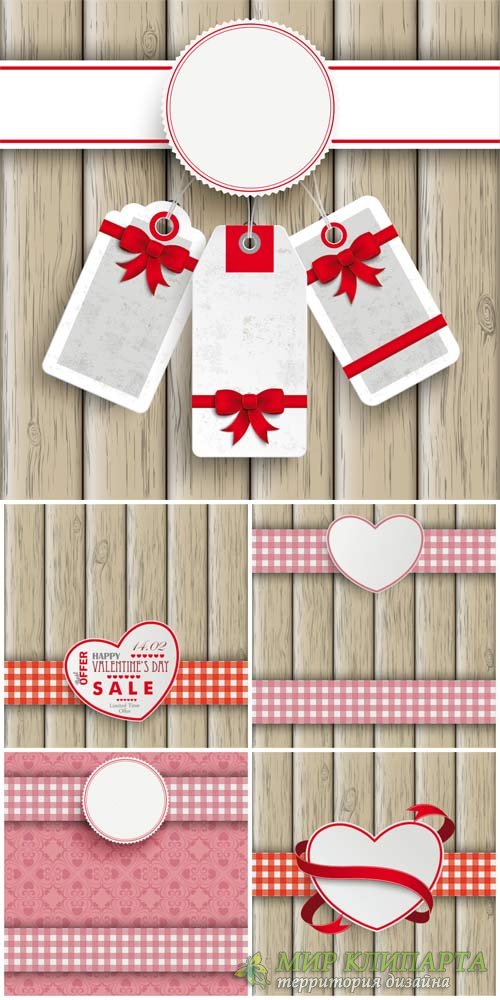 Vector backgrounds with hearts and coupon labels