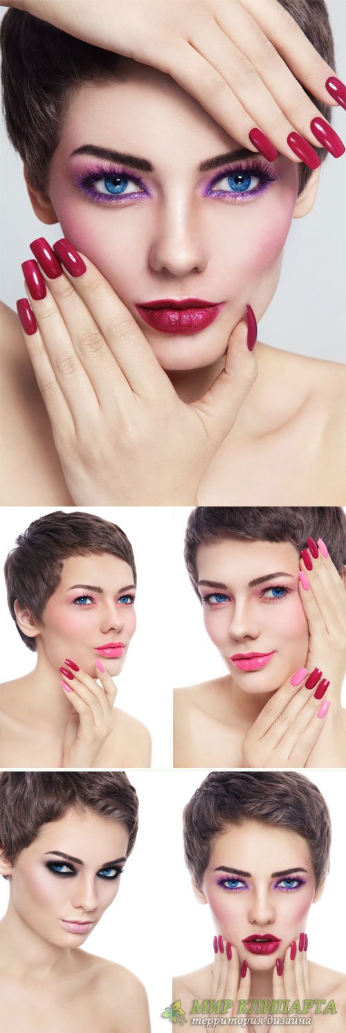 Girl with short hair, stylish make-up - stock photos