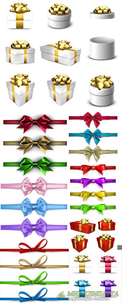 Gift boxes, ribbons and bows vector