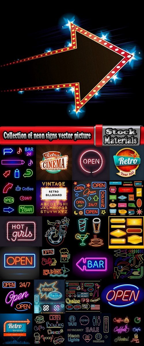 Collection of neon signs vector picture 25 Eps