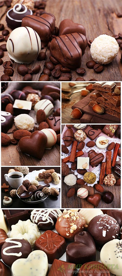 Chocolate candies, white and dark chocolate - stock photos