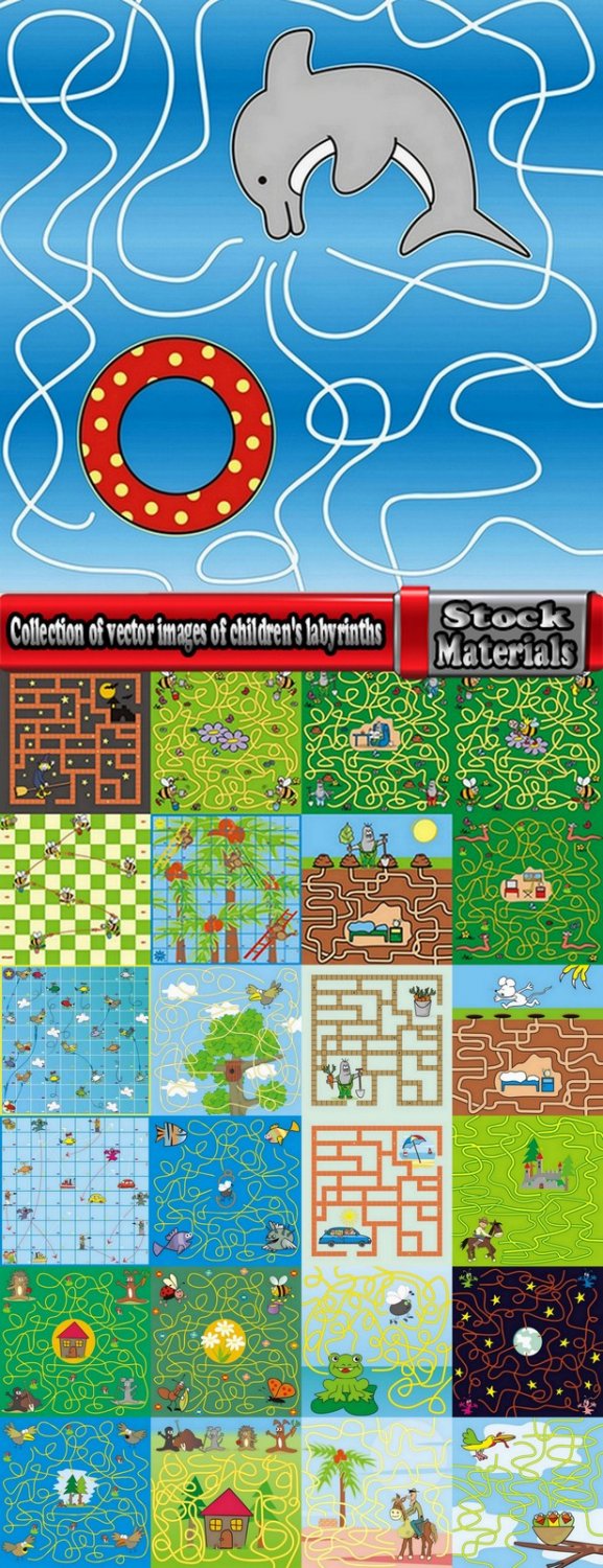 Collection of vector images of children's labyrinths 25 Eps