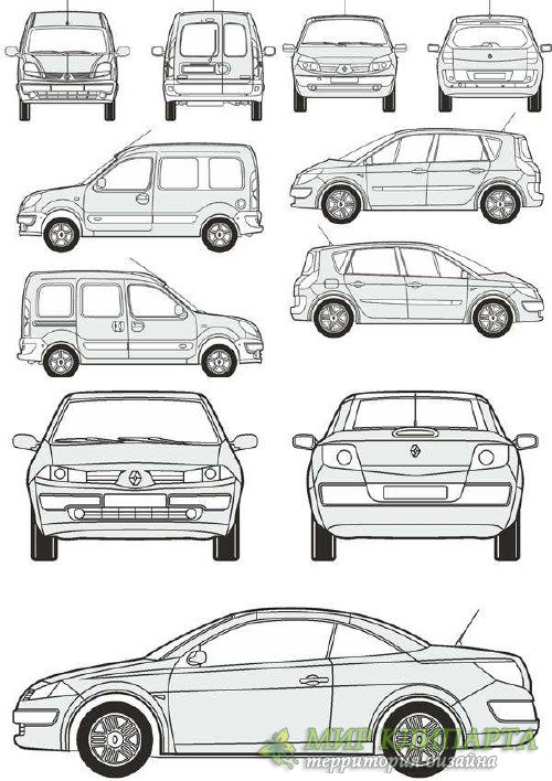 Автомобили Renault - векторные отрисовки в масштабе