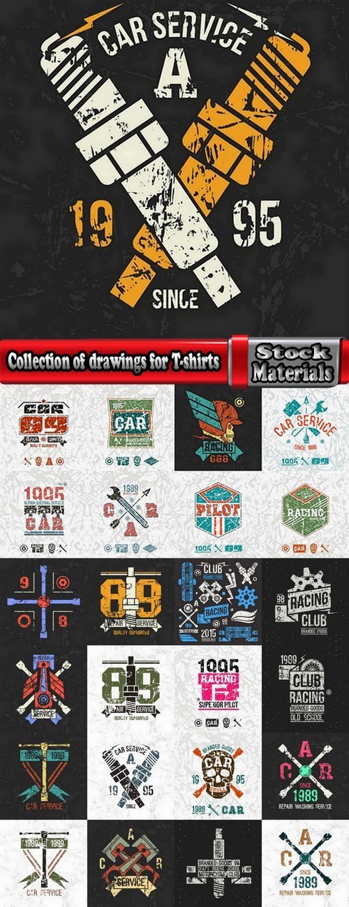 Collection of drawings for T-shirts #9-25 Eps