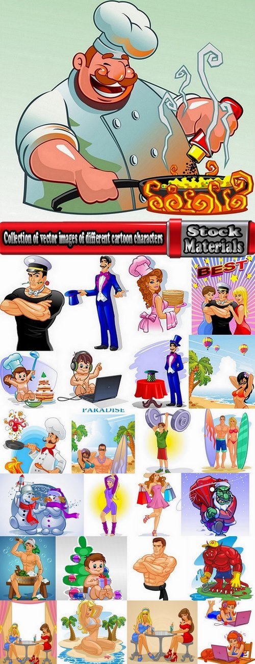 Collection of vector images of different cartoon characters 25 Eps